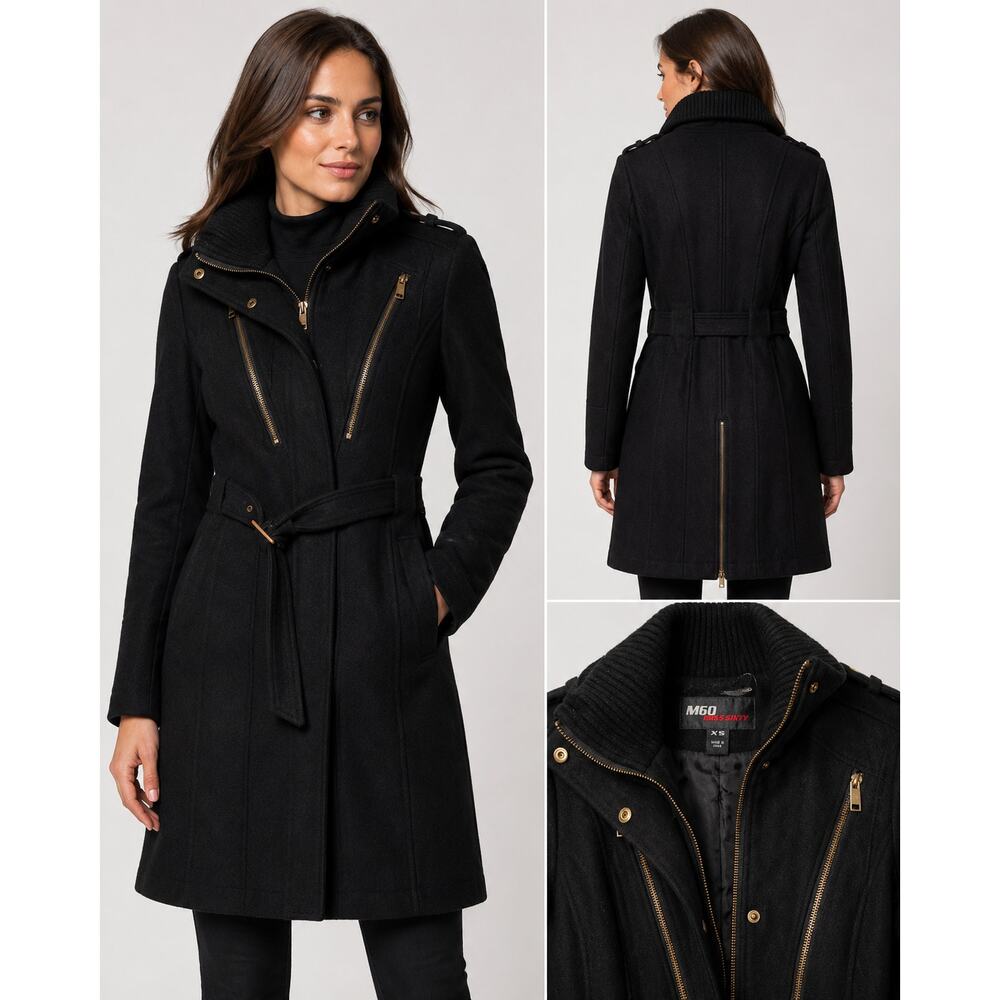 Miss Sixty M60 - Women's Black Wool Blend Belted Coat - Sz XS - EUC